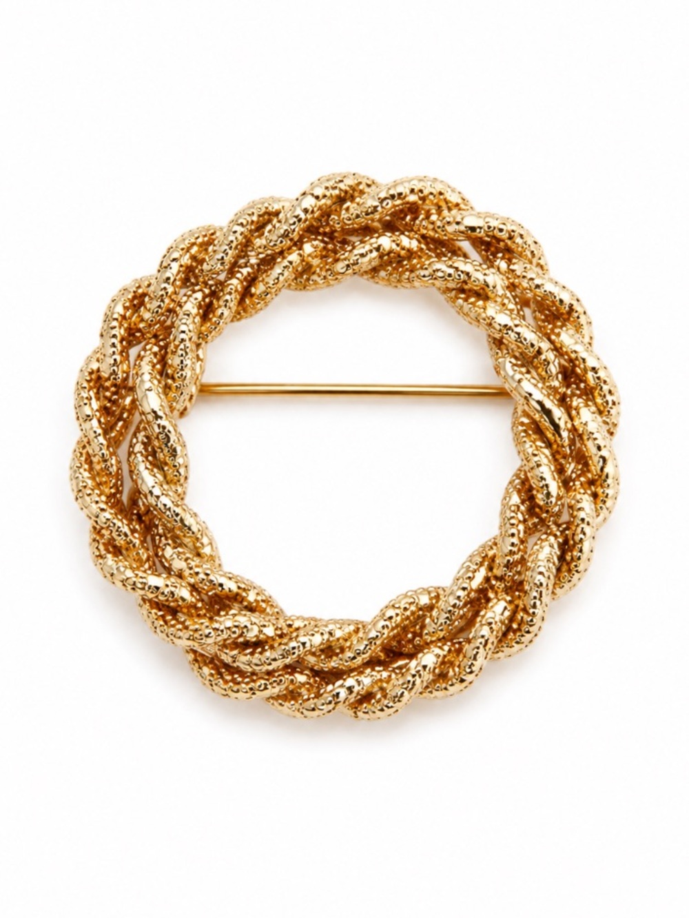Gold Tone Double Twisted Rope Circle Brooch Scarf Lapel Pin “VTG”